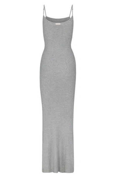 Shop Skims Ribbed Long Slipdress In Heather Gray Foil