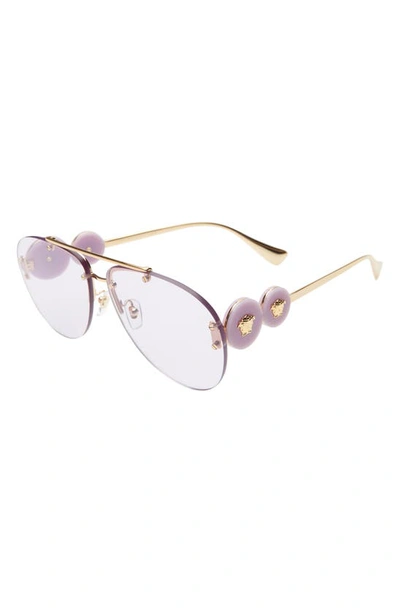 Shop Versace 63mm Aviator Sunglasses In Violet