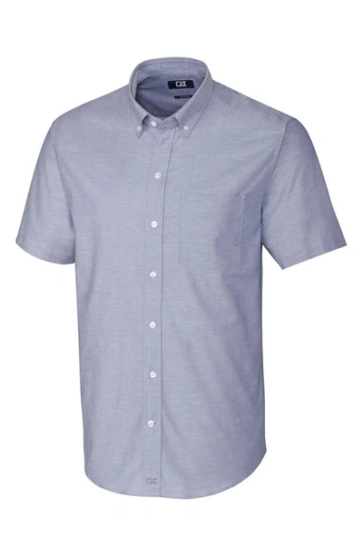 Cutter & Buck Classic Fit Short Sleeve Button-down Oxford Shirt In Light Blue