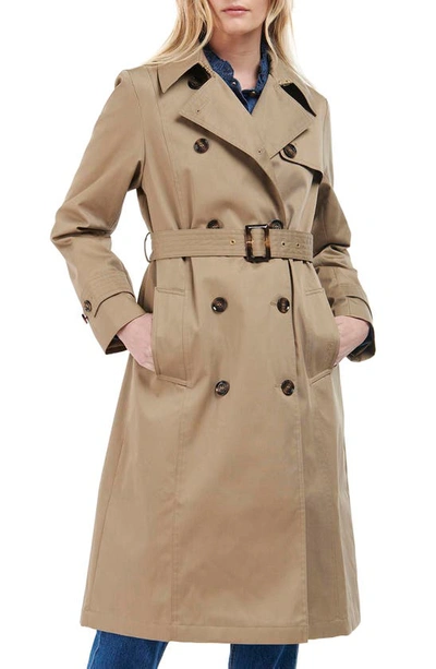 Shop Barbour Greta Showerproof Belted Trench Coat In Rosewood/ Rosewood Tartan