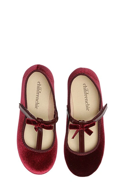 Childrenchic Kids' Velvet T-strap Dress Shoe In Burgundy