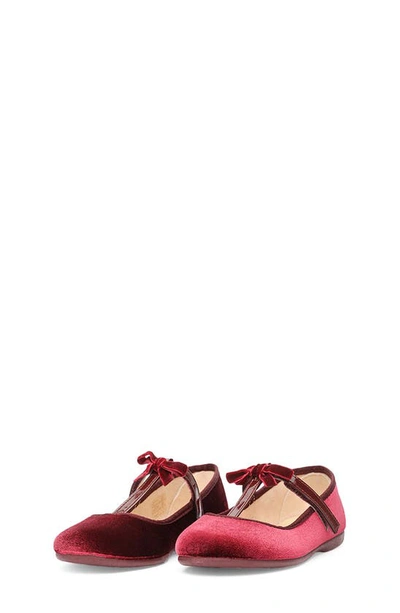 Childrenchic Kids' Velvet T-strap Dress Shoe In Burgundy