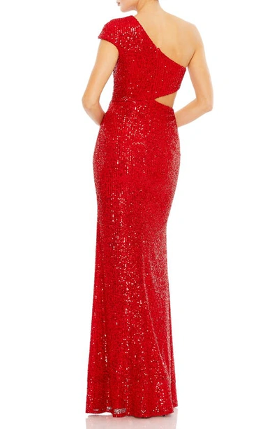 Shop Ieena For Mac Duggal One-shoulder Sequin Mermaid Gown In Red
