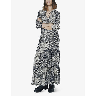 Shop Ikks Women's Black Scarf-print Woven Maxi Dress