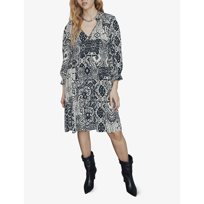 Shop Ikks Women's Black Scarf-print Woven Mini Dress