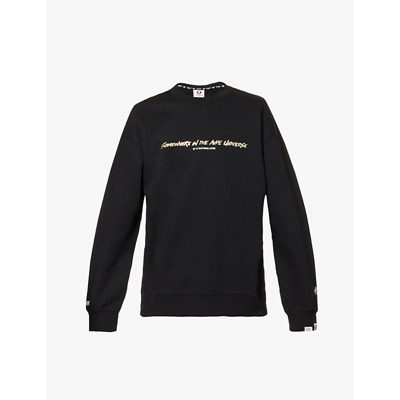 Shop Aape Mens Black Metallic Slogan-print Cotton-blend Sweatshirt