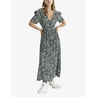 Shop Ikks Women's Green Cosmic Flower Graphic-print Woven Maxi Dress