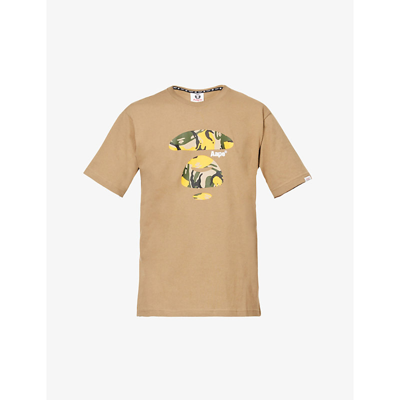 Shop Aape Men's Olive Camo Logo-print Cotton-jersey T-shirt