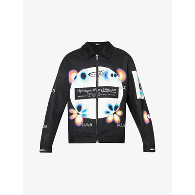Shop Msftsrep Hydrogen Wave Brand-print Boxy-fit Cotton-twill Jacket In Black