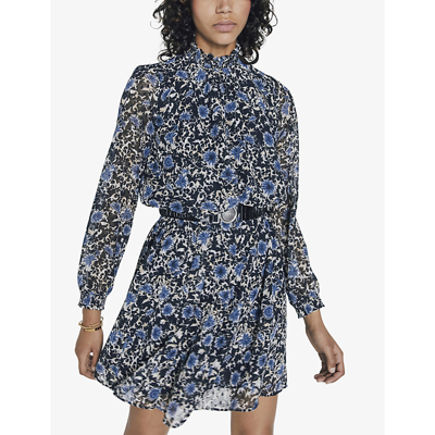 Shop Ikks Women's Black Floral-print Woven Mini Dress