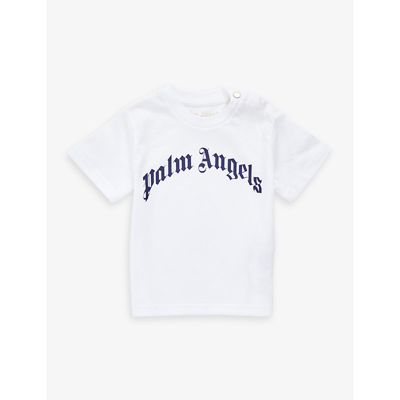 Shop Palm Angels Curved Logo-print Cotton-jersey T-shirt 3-24 Months In Navy