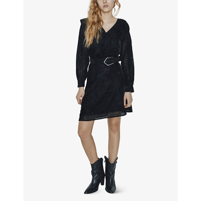 Shop Ikks Graphic-print Velvet Mini Dress In Black