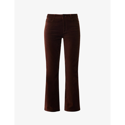 Shop Paige Claudine Flared-leg High-rise Stretch-velvet Trousers In Chicory Coffee Velvet