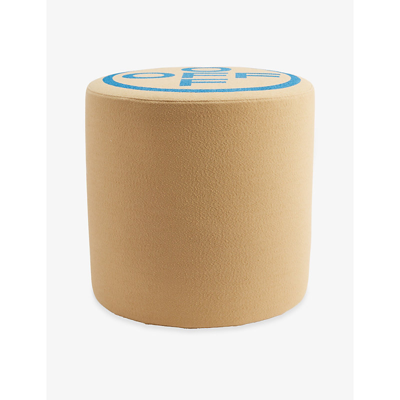 Shop Off-white Logo-print Round Woven Stool In Camel Peacock