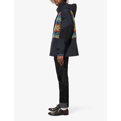 Shop Junya Watanabe X Pendleton Patchwork-label Funnel-neck Relaxed-fit Shell Jacket In Bk X Gry/yl/bl