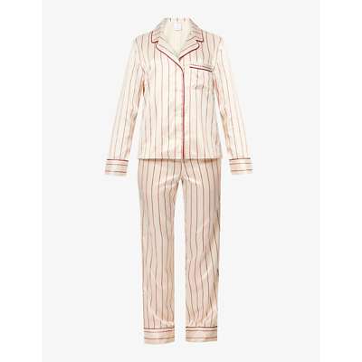 Calvin Klein Stripe-pattern Contrast-piping Satin Pyjamas In Ck Pin  Stripe_tapioca | ModeSens