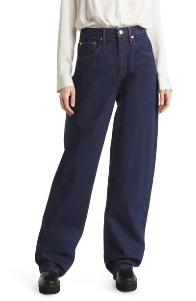 Shop Frame High Waist Extra Long Barrel Jeans In Rinse