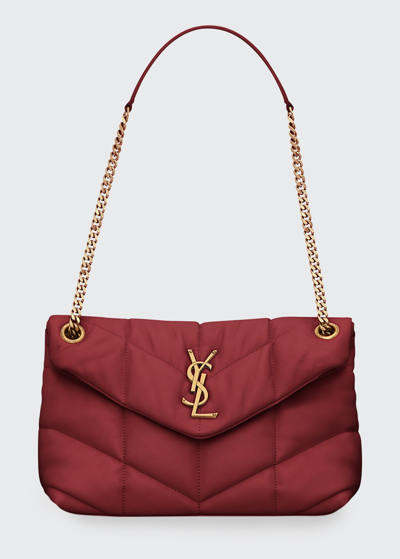 Shop Saint Laurent Loulou Small Puffer Chain Shoulder Bag In Red