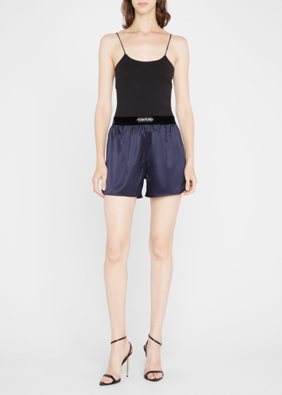 Shop Tom Ford Silk Lounge Shorts In Ink