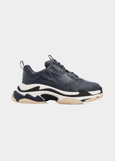 Shop Balenciaga Men's Triple-s Technical Fashion Sneakers In Blue/whte