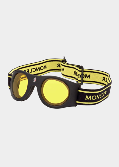 Shop Moncler City Acetate Branded Goggles In Matte Black