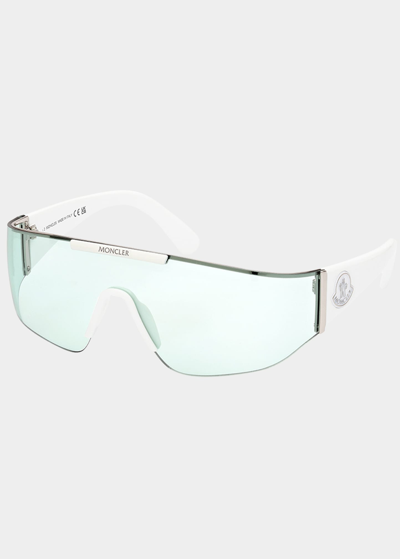 Shop Moncler Ombrate Metal Shield Sunglasses In Shiny Optical