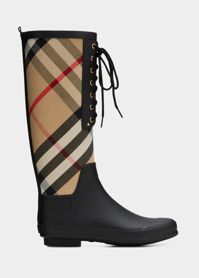 Shop Burberry Simeon Check Lace-up Rain Boots In Archive Beige