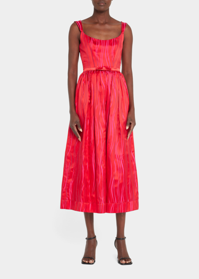 Shop Markarian Apple Full Skirt Corset Midi Dress In Pink And Red
