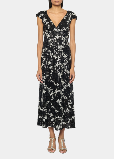 Shop Erdem Vine Sequin-embellished Dress In Black And White