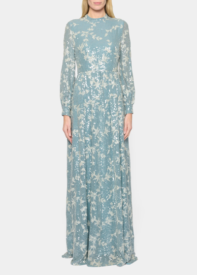 Shop Erdem Vine Sequin-embellished Gown In Blue And Silver
