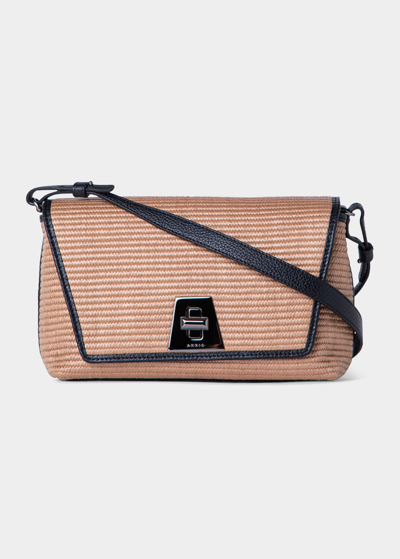 Shop Akris Anouk Small Day Raffia Shoulder Bag In Camel/black