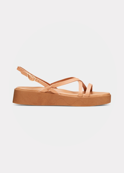 Shop Ancient Greek Sandals Silia Leather Slingback Platform Sandals In Natural