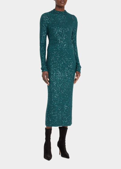 Shop Lapointe Cashmere Sequin Midi Skirt In Emerald