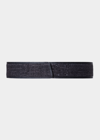 Shop Akris Raffia Belt W/ Leather Trim In Black-black