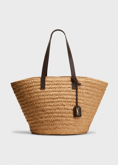 Shop Saint Laurent Basket Raffia Tote Bag In Natural