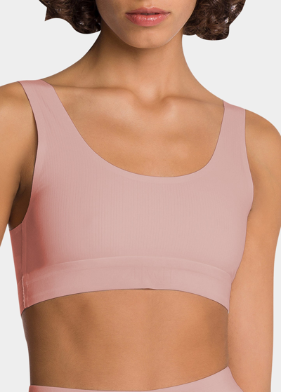 Shop Wolford Beauty Ribbed Scoop-neck Bralette In Powder Pink