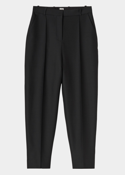 Shop Totême Sewn Pleated Tapered-leg Ankle Trousers In Black