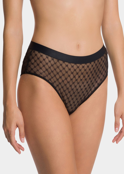 Shop Wolford Sheer Logo-embroidered Modern Brief In Black