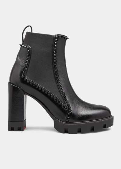 Shop Christian Louboutin Outline Spikes Red Sole Chelsea Booties In Black