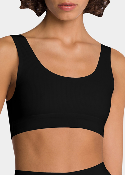 Shop Wolford Beauty Ribbed Scoop-neck Bralette In Black