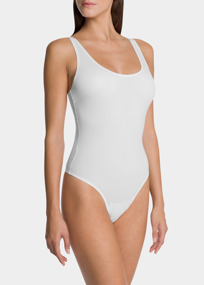 Shop Wolford Beauty Ribbed Scoop-neck Bodysuit In Pearl