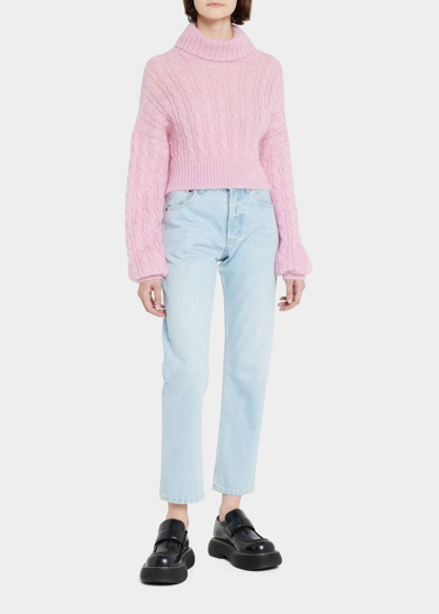 Shop Ganni Cropped Turtleneck Sweater In Lilac Sachet