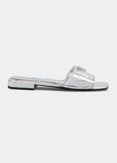 Prada Ciabatte Clear Flat Sandals In Argento | ModeSens