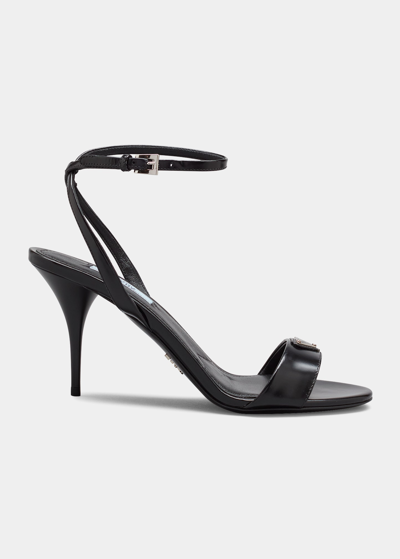 Shop Prada Calfskin Ankle-strap Sandals In Nero