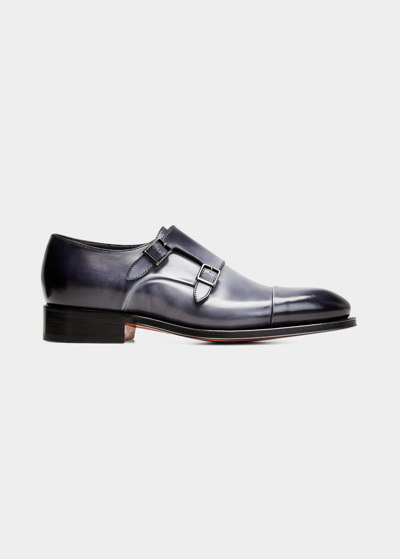 Shop Santoni Men's Leather Loafers In Charcoal