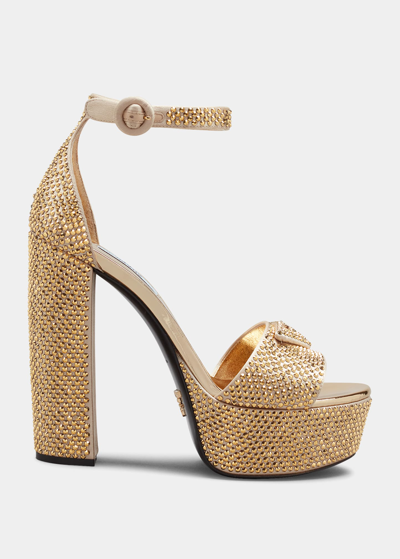 Shop Prada Crystal Ankle-strap Platform Sandals In Platino