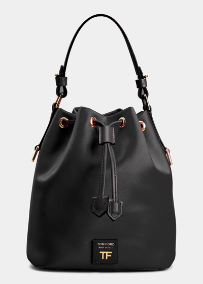 Shop Tom Ford Disco Small Satin Chain Bucket Bag In Black