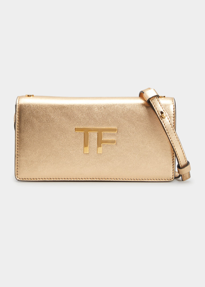 Shop Tom Ford Tf Mini Metallic Leather Crossbody Bag In Gold