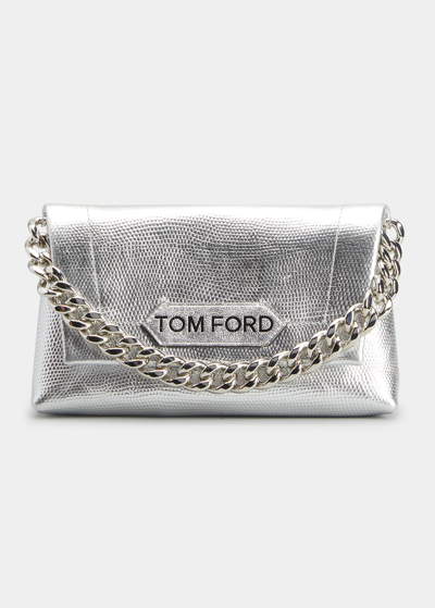 Leather clutch bag Tom Ford Silver in Leather - 25129133
