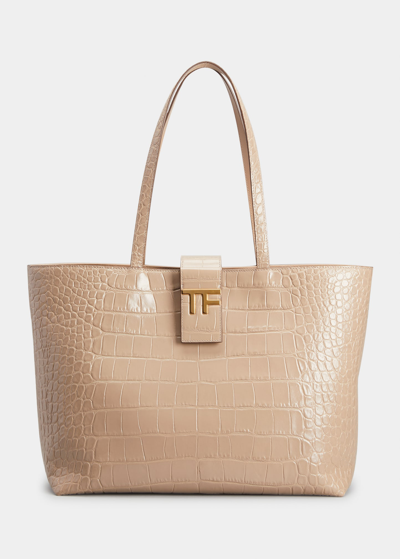 Shop Tom Ford Tf Small East-west Tote Bag In Warm Taupe